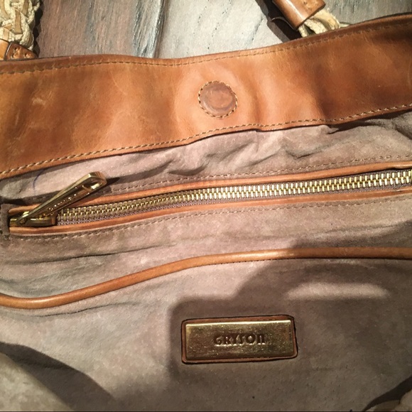 ❤️Gryson Brown Leather Handbag Tote Canvas Large - Picture 6 of 7